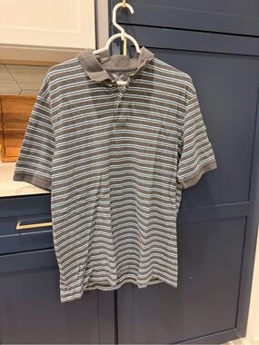 Men's Striped Short-Sleeve Polo Shirt - Gray with Blue Stripes